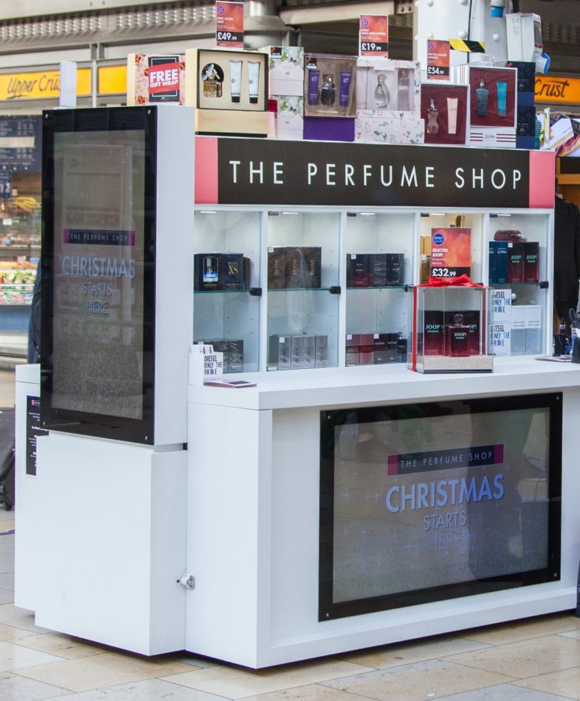 The Perfume Shop on the new POP Retail Mobile Retail Kiosk at Paddington Station